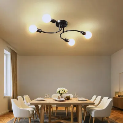 Image de Plafonnier rétro avec 4 lampes et douille E27