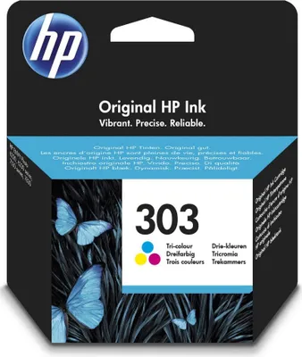 Obrázek produktu pro HP Tříbarevná originální inkoustová kazeta 303, Standardní, Azurová, Purpurová, Žlutá, Inkoust na bázi barvy, 1 kusů, 165 str., Balení po jednom