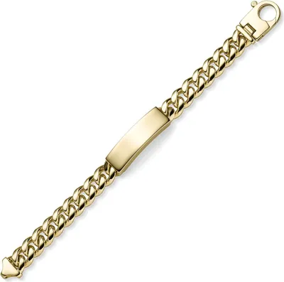 Produktbild von 12,5mm Schildband Panzerarmband mit Gravurplatte 585 Gold Gelbgold massiv 22cm