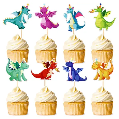 Produktbild von 24 Drachen-Motiv-Cupcake-Topper für die Tortendekoration