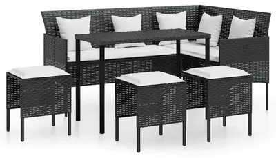 Produktbild von vidaXL 5-tlg. Sofagarnitur in L-Form mit Kissen Poly Rattan Schwarz