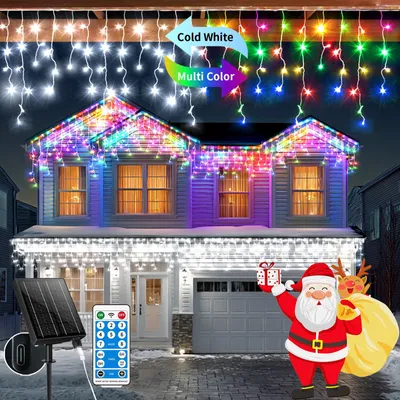 Produktbild von Solarbetriebene Lichterketten, Eisregen-Effekt für den Außenbereich, 20 + 5 Meter, 660 LEDs, Weihnachtsbeleuchtung mit 8 Modi