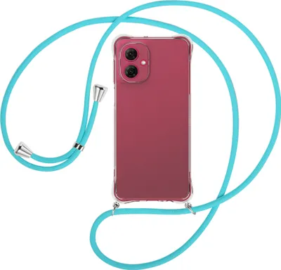 Produktbild von Handykette Backcover-Schutzhülle mit Band (Metall silberfarben) für Motorola Moto G55 5G - türkis