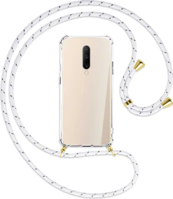 Produktbild von Handykette Backcover-Schutzhülle mit Band (Metall goldfarben) für OnePlus 7 Pro - weiß/grau