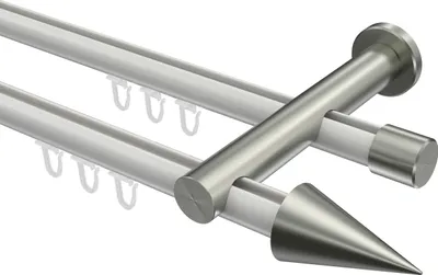 Produktbild von Interdeco Innenlaufstange / Gardinenstange mit Innenlauf Weiß / Edelstahl-Optik, Typ Platon Savio (Kegel), 20 mm Ø 2-läufig, 220 cm