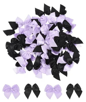 100 Mini-Stoffschleifen 2,5 cm, Satin, Basteln, DIY, Hochzeit, Schwarz/Lila