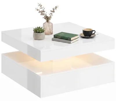 Immagine prodotto di Tavolino da caffè HOMCOM, tavolo da soggiorno, bianco lucido con illuminazione LED RGB