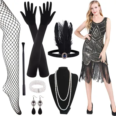 Imagen del producto de Traje de mujer, estilo años 20, vestido retro, "El Gran Gatsby", color , talla M