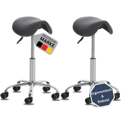 Produktbild von DELUKE® 2er Sattelhocker mit Rollen VOULI | Höhenverstellbar, Drehbar | Kunstleder pflegeleicht | Rollhocker Arbeitshocker Praxishocker Arzthocker Bürohocker Drehhocker | Grau