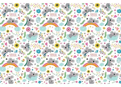 Produktbild von Kindermöbelaufkleber mit Koalas auf einem Regenbogenbett, 60 x 90 cm