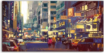Produktbild von Coloray Acrylbild 140x70  Wandbild Acrylbilder Bunte Menschen auf der Stadtstraße