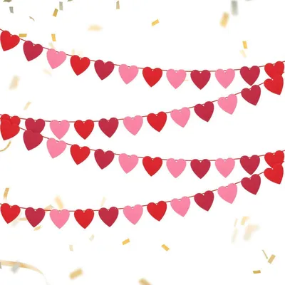 Image de Guirlande Herzen, lot de 4, rose et rouge, en feutre, à suspendre, pour mariages, Saint-Valentin, anniversaires