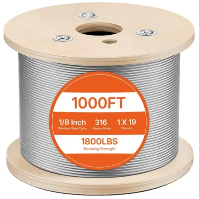 Zdjęcie produktu dla Lina stalowa VEVOR 3,2 mm ze stali nierdzewnej Lina stalowa 316 ze stali nierdzewnej Lina stalowa PVC 300 m