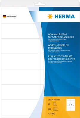 Produktbild von Adress-Etiketten 105x42mm auf A4-Blättern Ecken spitz VE=36x280 Stück