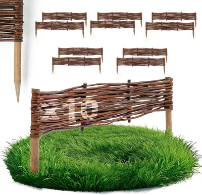 Produktbild von 10 x BOGATECO Beeteinfassung aus Weide | 60 cm Lang & 10 cm Hoch | Holz-Zaun Rasenkante | Weiden-Zaun Steckzaun