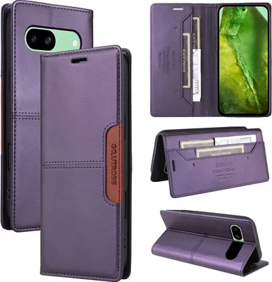 Produktbild von Handyhülle für Google Pixel 8A Hülle, Leder Flip Wallet Kartenfach Stand Schutzhülle Lila
