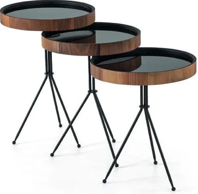 Produktbild von Set 3tlg Beistelltisch Tisch Schwarz Beistelltische Tische Rund Wohnzimmer