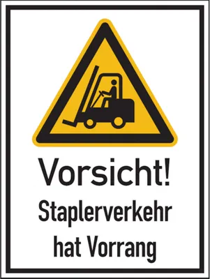 Produktbild von Dreifke® Kombi-Warnschild, Vorsicht! Staplerverkehr hat Vorran - 300x400x2 mm...
