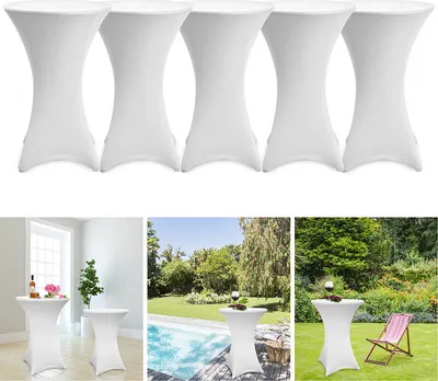 Zdjęcie produktu dla Jopassy 5x pokrowiec na stół barowy Stretch Elastique Biały Pokrowiec stretch Premium na standardowe stoły bistro / stoły barowe rozciągliwy pokrowiec na stół Ø 70-75 cm