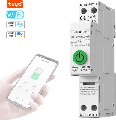 Zdjęcie produktu dla Tuya WiFi Inteligentne automatyczne zabezpieczenie przed ponownym zamknięciem, wielofunkcyjne monitorowanie prądu i napięcia, wartości ochrony miernika mocy, regulowane sterowanie aplikacją na telefon komórkowy, kompatybilne z Alexa, Google Assistant do sterowania głosowego