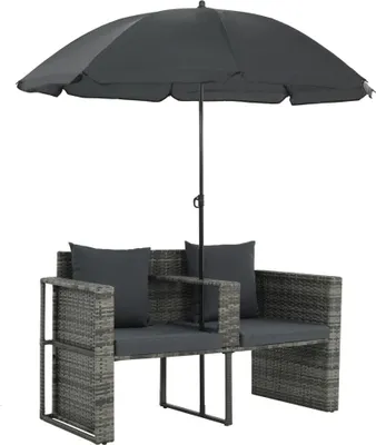 Produktbild von "im Sonderangebot"Liegestuhl HOMMIE - Gartenliege - Outdoor-Lounge-Bett - mit Sonnenschirm Grau Poly Rattan - 130x58x77 cm DEMöbel 6882132