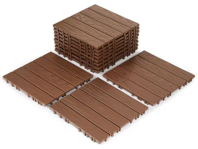 Produktbild von Eikuavons 66 Stück Terrassenfliesen 6 qm, 30x30cm Kunststoff Fliesen Klickfliesen Balkonfliesen Holzoptik Gestreift, Wetterfest, Anti-Rutsch, Braun 5-Streifen