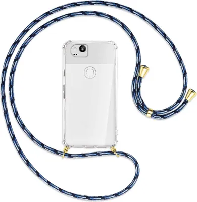 Produktbild von Handykette Backcover-Schutzhülle mit Band (Metall goldfarben) für Google Pixel 2 XL - Blautöne