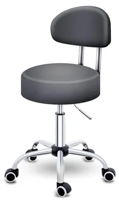 Produktbild von Rollhocker mit Lehne Grau | Höhenverstellbarer Arbeitshocker 46-58 cm | Drehhocker mit Rollen | Bürostuhl Hocker