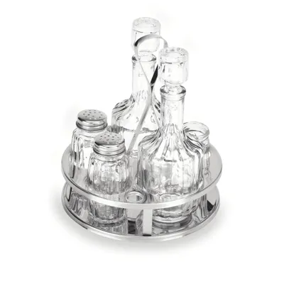 Image de Service vinaigre et huile, verre à cure-dents, sel et poivre Acier inoxydable