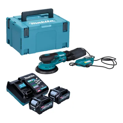 Image de Makita BO 002 CGD201 Ponceuse excentrique sans fil 40 V max. 150 mm 5,0 mm Course Brushless + 2x batterie 2,5 Ah + chargeur + Makpac