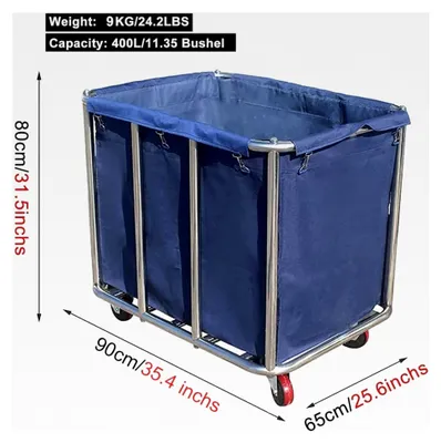 Produktbild von Wäschewagen aus Edelstahl, groß, mit Rollen, für den Einsatz in Haushalten und Hotels, 400L, 120 kg Tragkraft, 90x65x80 cm (Blau)