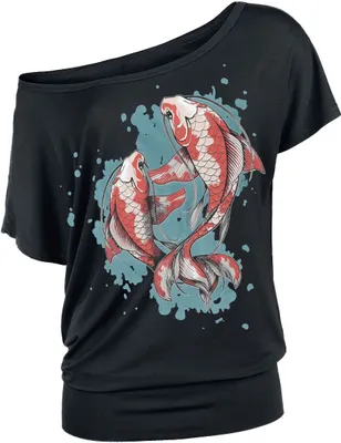 Produktbild von Full Volume by EMP Damen schwarzes T-Shirt mit großem Fisch-Frontprint M