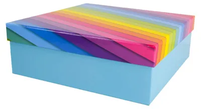 Produktbild von Geschenkkarton in verschiedenen Größen hellblau mit Regenbogen