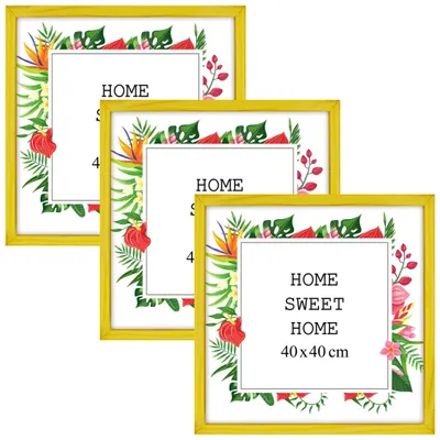 Produktbild von MG Design Set aus 3 Gelb Bilderrahmen 40 x 40 cm - Aus echtem Holz mit Acrylglas, zum Aufhängen & Aufstellen, für Fotos, Poster & Puzzle