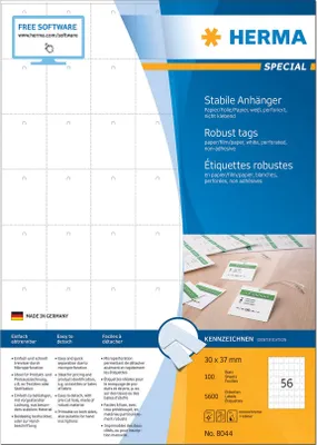 Obrázek produktu pro HERMA Special - Papier - perforiert - weiß - 30 x 37 mm 5600 Stck. (100 Bogen x 56)