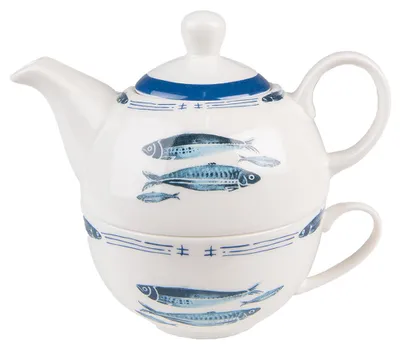 Productafbeelding van Clayre & Eef Thee voor één, 400 ml, wit, blauw, porselein, met vismotief