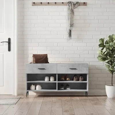 Produktbild von vidaXL Schuhbank Betongrau 102x35x55 cm Holzwerkstoff - Schuhbank - Schuhbänke - Sitzbank Mit Stauraum - Schuhregal