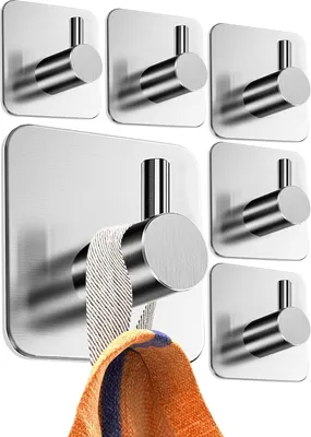 Produktbild von Handtuchhalter ohne Bohren - 6er SET Handtuchhaken Bad aus Edelstahl rostfrei als praktische Klebehaken - Hochwertige Haken selbstklebend, Wandhaken, klassisches Design