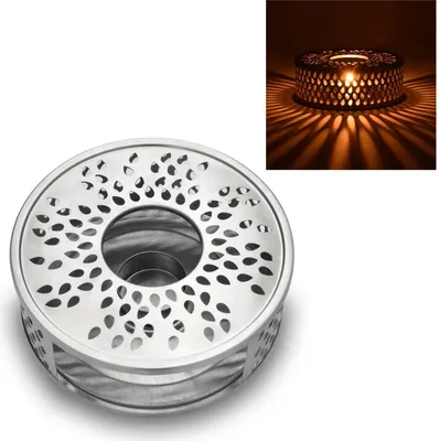 Produktbild von Creano Silver Stövchen "Leaf" aus Edelstahl mit Teelichthalter - stabil klappert Nicht - für sämtliche Teekannen geeignet