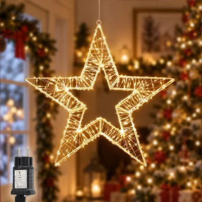 Produktbild von LED 3D Stern Dekokranz Ø55cm 960LED/ 8 Modi/ Timer & Memory Weihnachtskranz Hängekranz Innen & Außen Stern Lichterkreis Lichtkranz Weihnachtsdeko