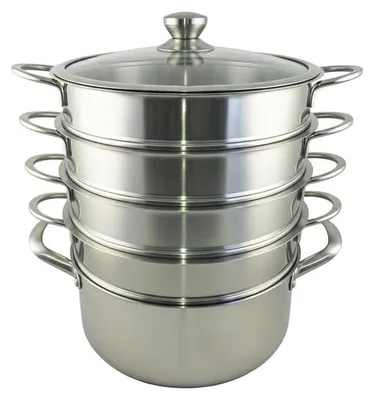 Produktbild von Dampfkocher Mantowarka + Topf mit Antihaft-Wabenstruktur Ø24cm 4 Liter Edelstahl Glasdeckel Mantykocher