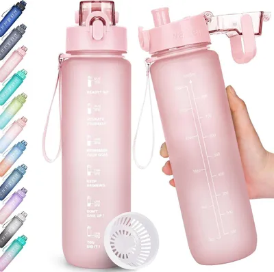 Produktbild von Trinkflasche 1l BPA-Frei Sport Auslaufsicher Zeitmarkierung Fitness Yoga Outdoor
