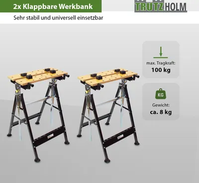 Produktbild von 2er Set 100 kg Werkbank Klappbar höhenverstellbar Werktisch Spanntisch Arbeitstisch