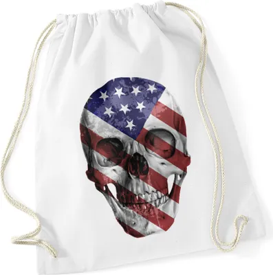 Produktbild von Turnbeutel Totenkopf amerikanische Flagge Amerika America Flag Skull Gymbag