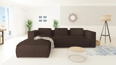 Produktbild von S-STYLE MÖBEL - Modernes Ecksofa Bello aus Dunkelbraun Cord mit Ottomane links und weichem Sitz, B/T/H: 262 cm / 176 cm / 64 cm