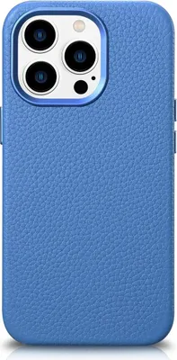 Zdjęcie produktu dla iCarer Litchi Premium Leather Case skórzane etui iPhone 14 Pro magnetyczne z MagSafe jasnoniebieski (WMI14220710-LB)