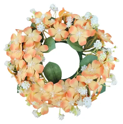 Produktbild von Kerzenkranz aus künstlichen Wildblumen, kleine Blüten, Kerzenhalter für Stumpenkerzen – ideal für Frühlingshochzeiten im Landhausstil oder als Tischdekoration.