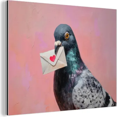 Produktbild von MuchoWow Wanddekoration Metall Metallbild Wandkunst 80x60 cm Taube - Umschlag - Rosa - Nahaufnahme MuchoWow Aluminium Gemälde - Alubild