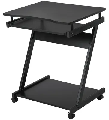 Produktbild von Platzsparender Schreibtisch mit ausziehbarer Tastaturablage, 4 Rollen und unterer Ablage, 60 x 48 x 73 cm, schwarz