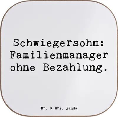 Produktbild von Mr. & Mrs. Panda Personalisierter Untersetzer Schwiegersohn Manager - Weiß - Geschenk, Flaschenuntersetzer, einzigartige Designs, Schwiegereltern, Familienleben, bedruckt